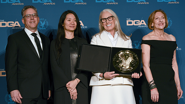 DGA National Executive Director Russell Hollander, presenter Chloé Zhao, Theatrical Feature Film Winner Jane Campion and DGA President Lesli Linka Glatter.